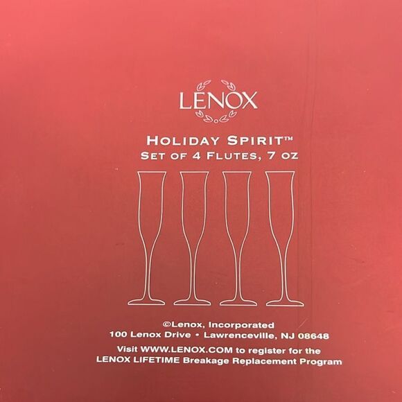 4~ 10-1/2" LENOX Holiday Spirit Fluted Champagne Glasses - Picture 6 of 7